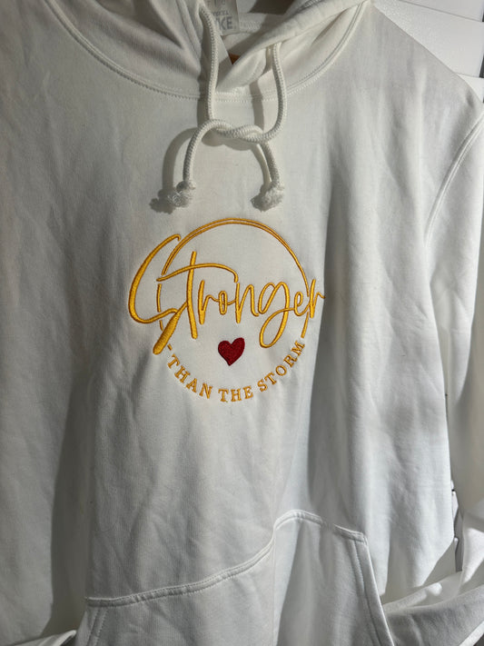 Stronger Than the Storm – White Soft Hoodie