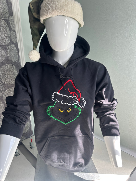 Black Grinch Embroidered Christmas Hoodie